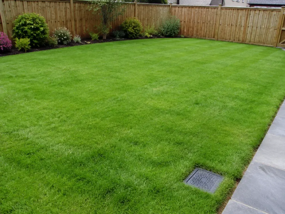 Healthy lawn with no standing water after drainage work