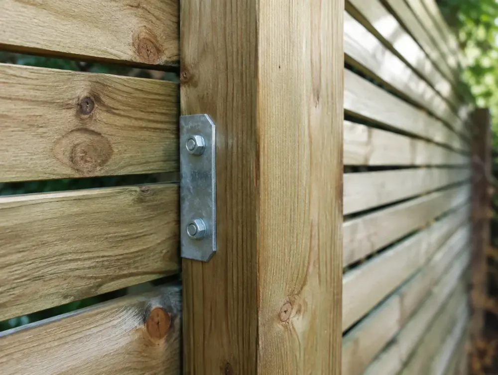 Detail of timber fence panel joinery and fixings