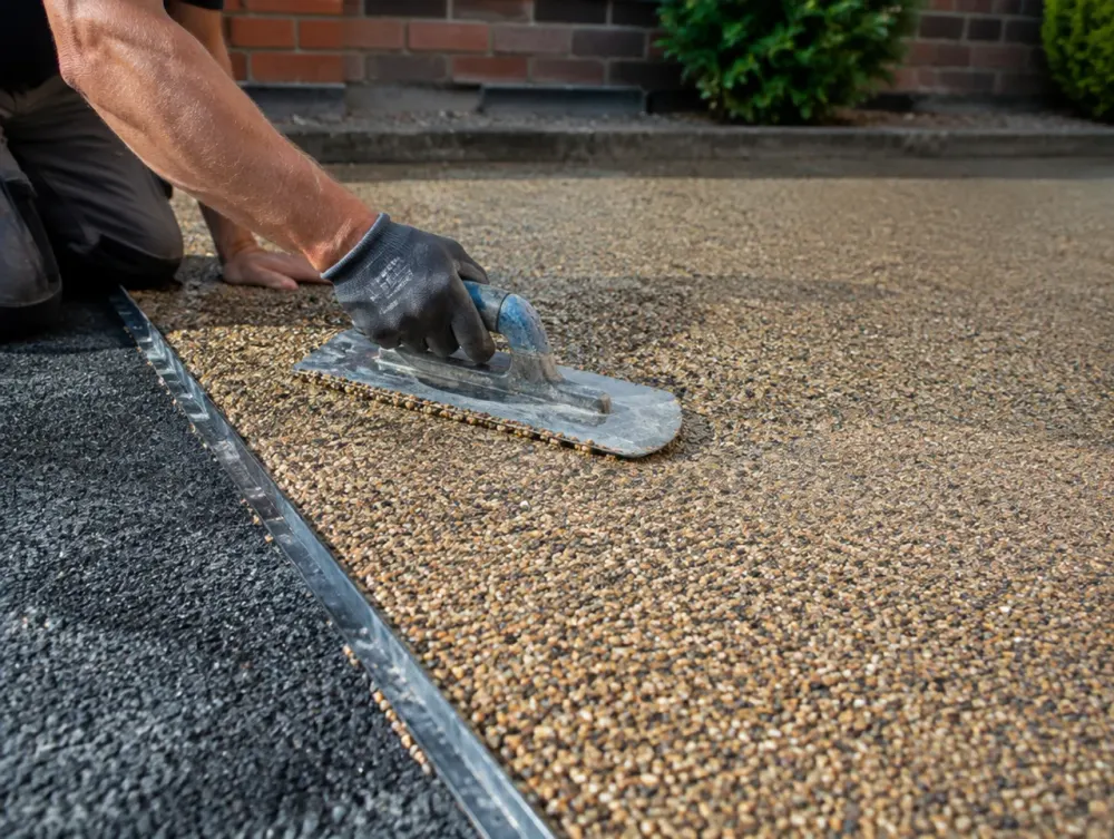 Resin bound driveway being laid over an asphalt base